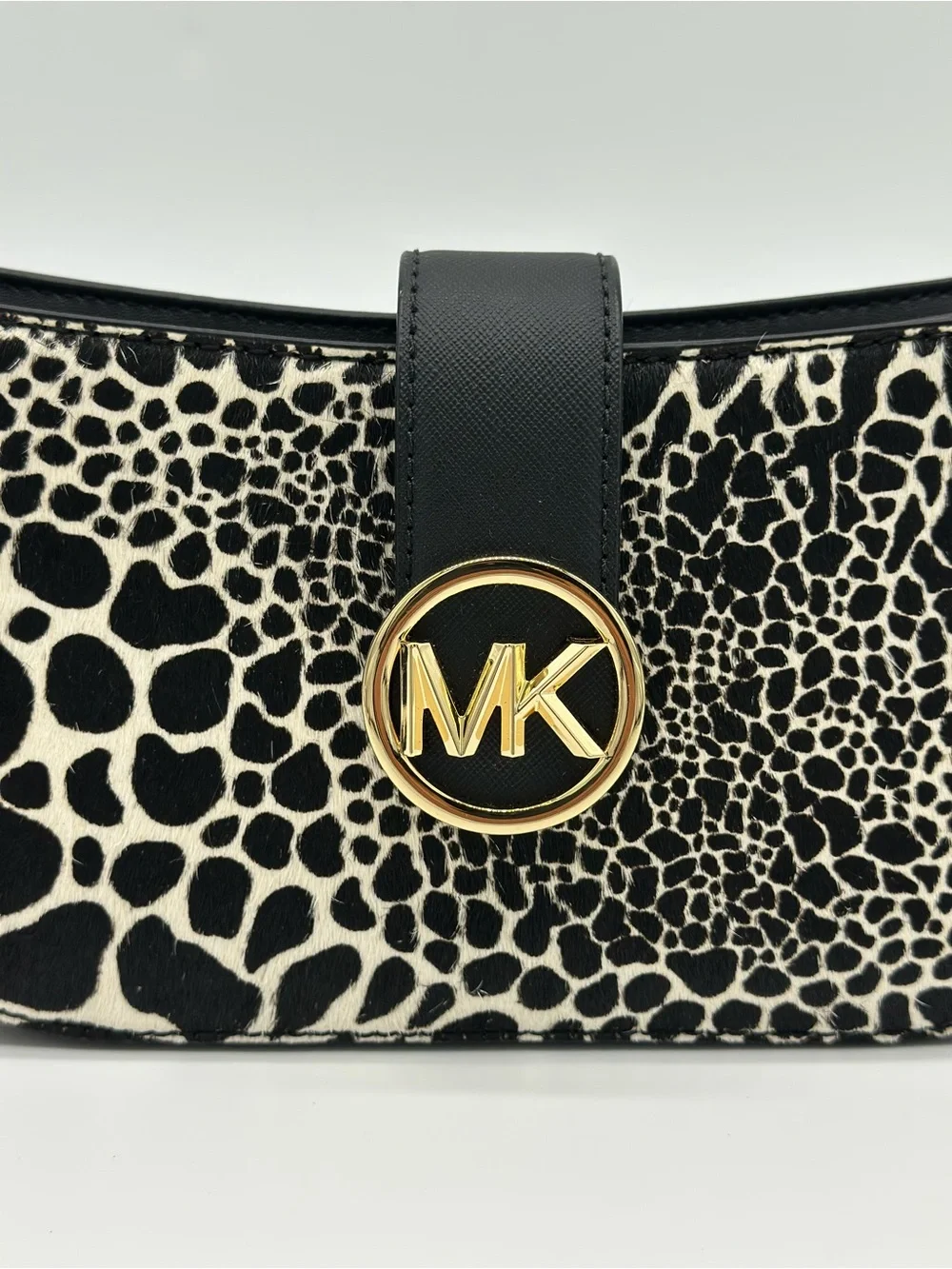Michael Kors Black & White Animal-Print Chain Crossbody